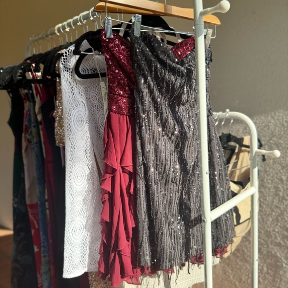 Sequin Fringe Charcoal Strapless Mini Dress (Size S) - Picture 5 of 16